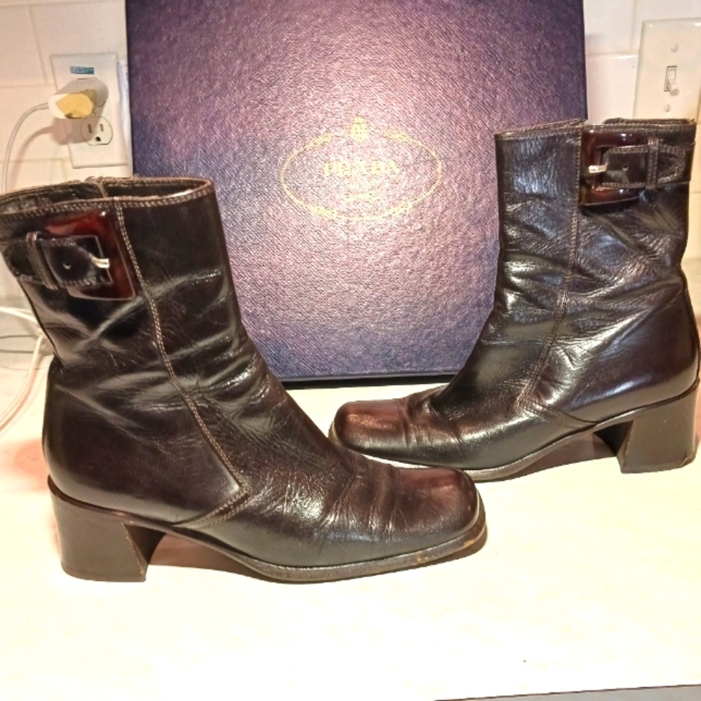 Authentic Prada Calzature Donna In Pelle Above Ankle Boots